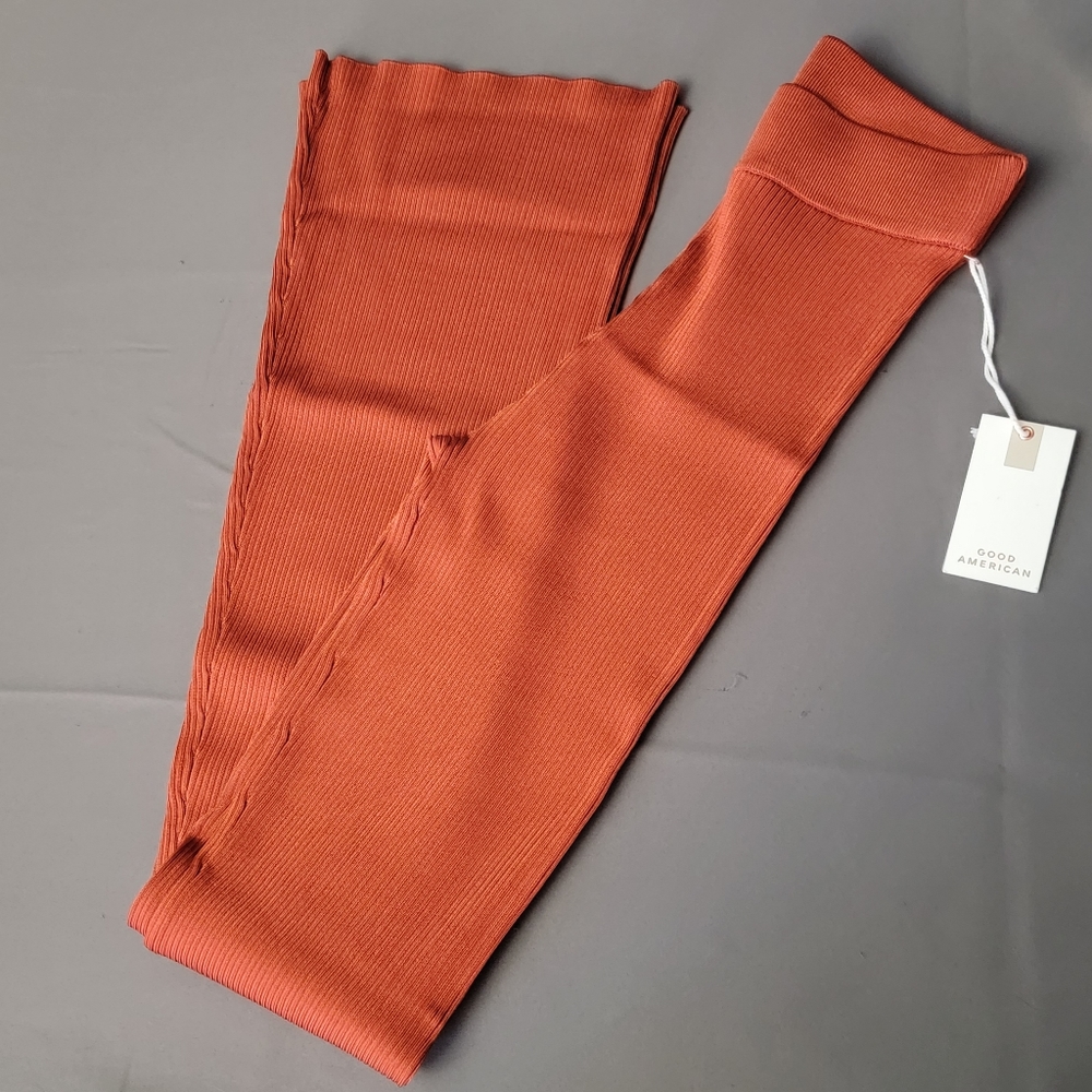Good American High Waist Ribbed Flare Pants GSK0132 Orange in Red Clay 1